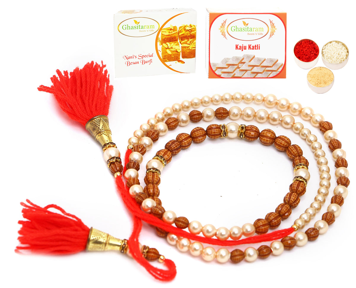 Rakhi for Brother Rakhis Online - 612 Premium Rakhi Bracelet with 200 gms of Besan Barfi and 200 gms of Kaju Katli