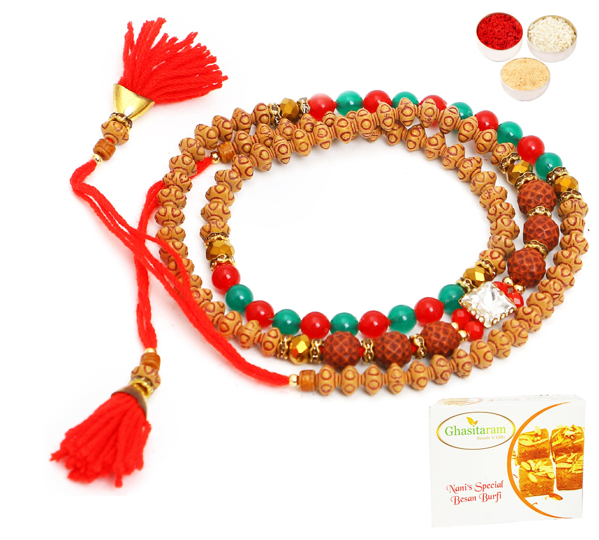 Rakhi for Brother Rakhis Online - 614 Premium Rakhi Bracelet with 400 gms of Besan Barfi