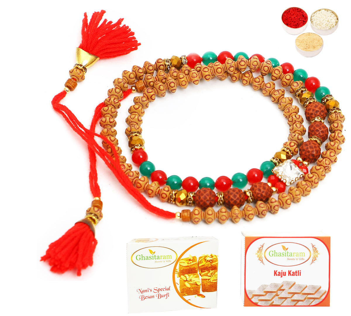 Rakhi for Brother Rakhis Online - 614 Premium Rakhi Bracelet with 200 gms of Besan Barfi and 200 gms of Kaju Katli