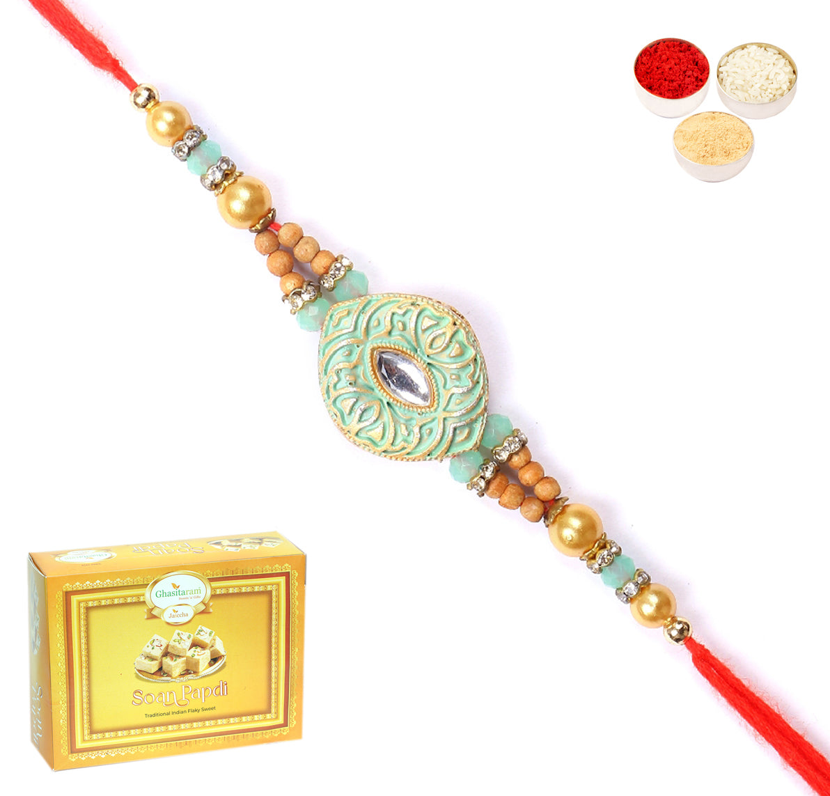 Rakhi for Brother Rakhis Online - 8469 Premium Rakhi with 400 gms of Soan Papdi 