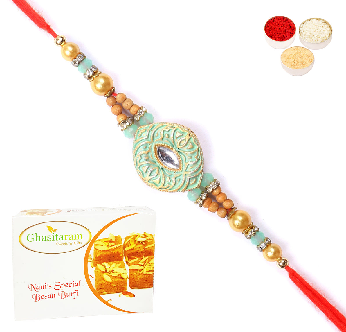 Rakhi for Brother Rakhis Online - 8469 Premium Rakhi with 400 gms of Besan Barfi