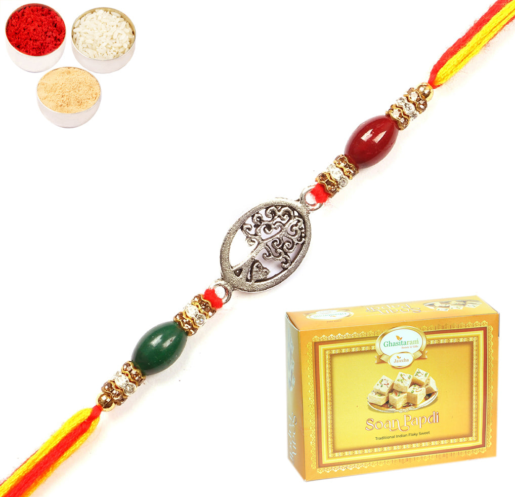 Rakhi for Brother Rakhis Online - 8833 Premium Rakhi with 400 gms of Soan Papdi 