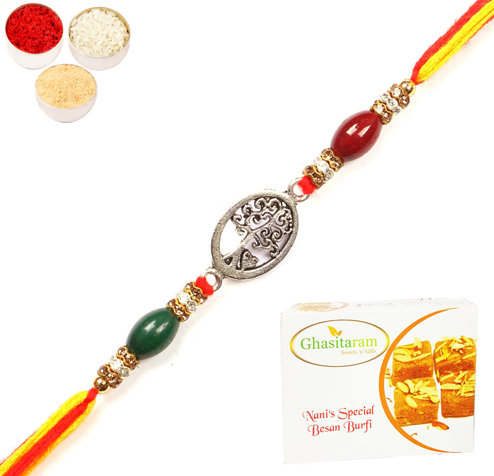 Rakhi for Brother Rakhis Online - 8833 Premium Rakhi with 400 gms of Besan Barfi