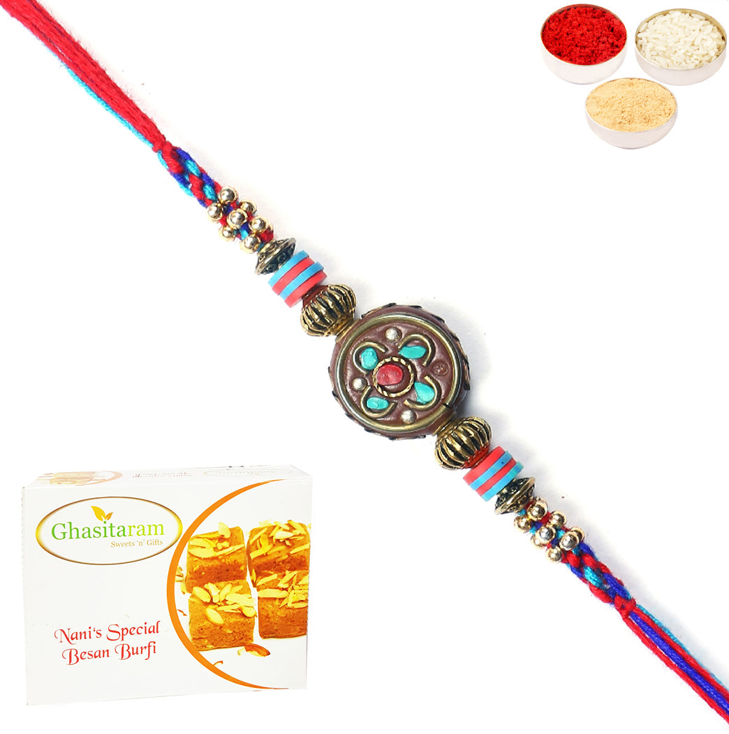 Rakhi for Brother Rakhis Online - L-5 Premium Rakhi with 400 gms of Besan Barfi