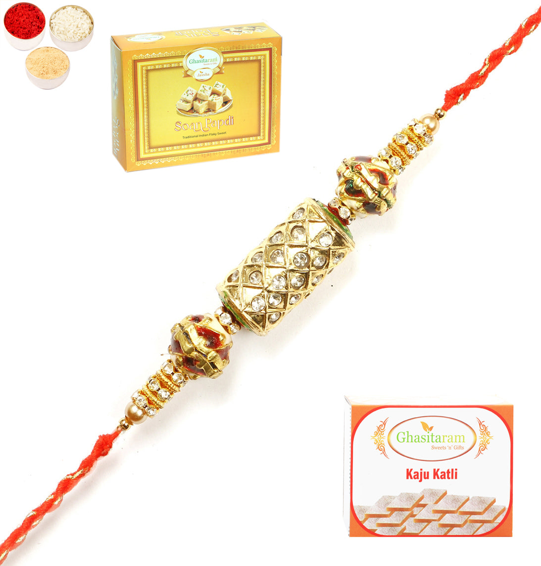 Rakhi for Brother Rakhis Online-RM-579 PremiumRakhi with 200 gms of Kaju katli and 200 gms of Soan Papdi