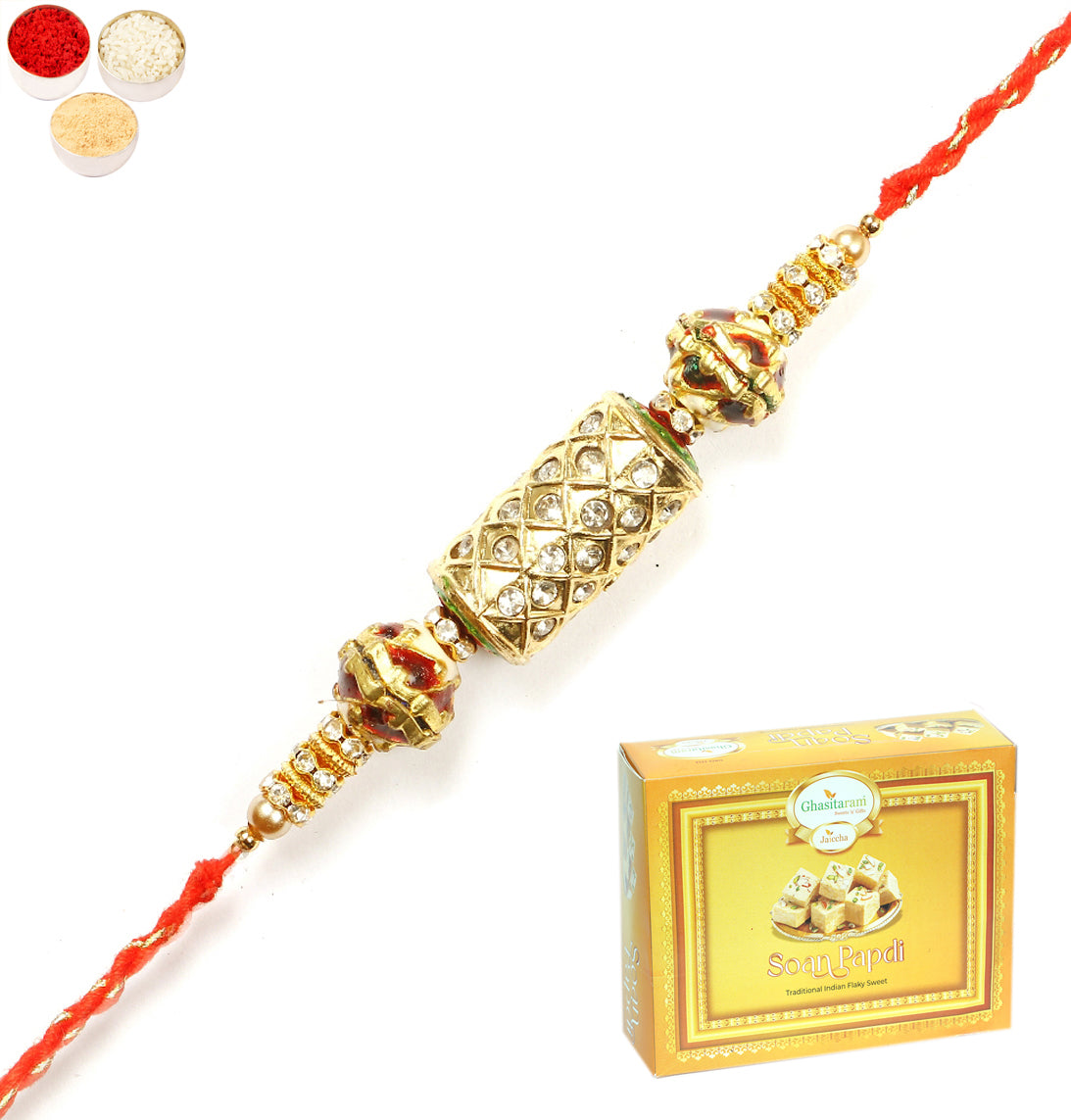 Rakhi for Brother Rakhis Online-RM-579 PremiumRakhi with 400 gms of Soan Papdi