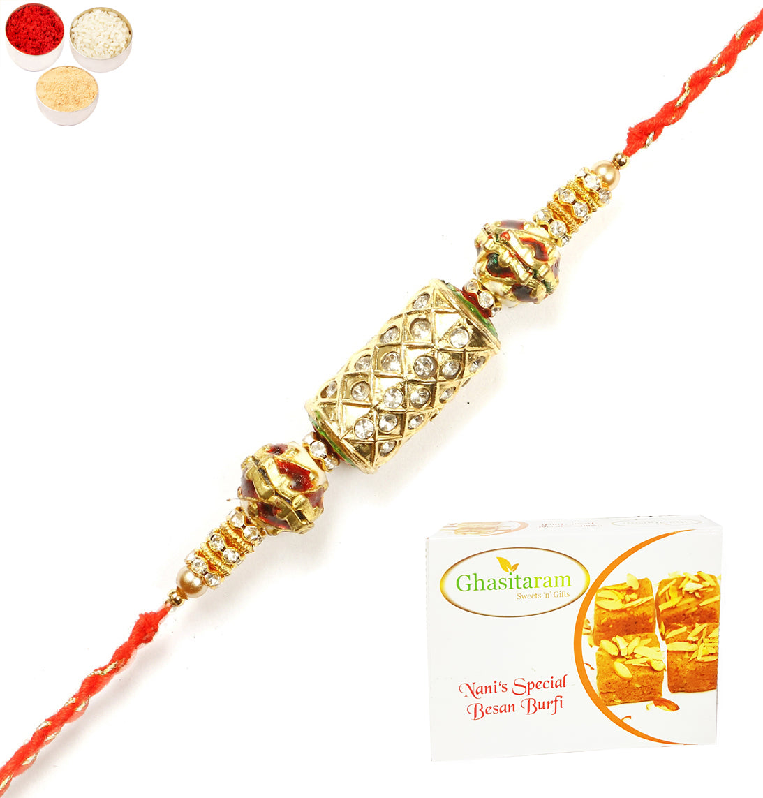 Rakhi for Brother Rakhis Online-RM-579 PremiumRakhi with 400 gms of Besan Barfi