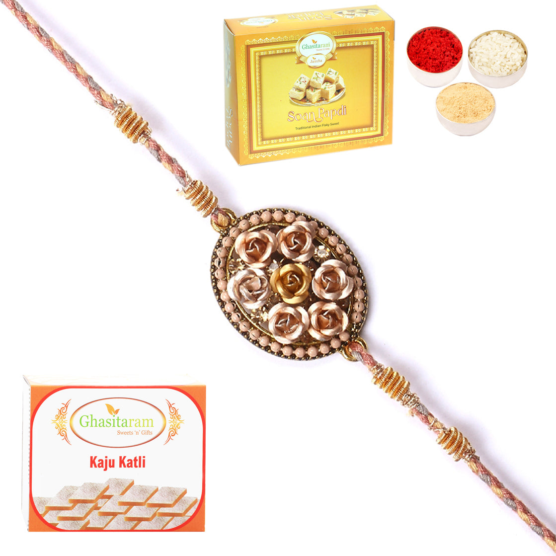 Rakhi for Brother Rakhis Online - RM-640 Premium Rakhi with 200 gms of Kaju katli and 200 gms of Soan Papdi 