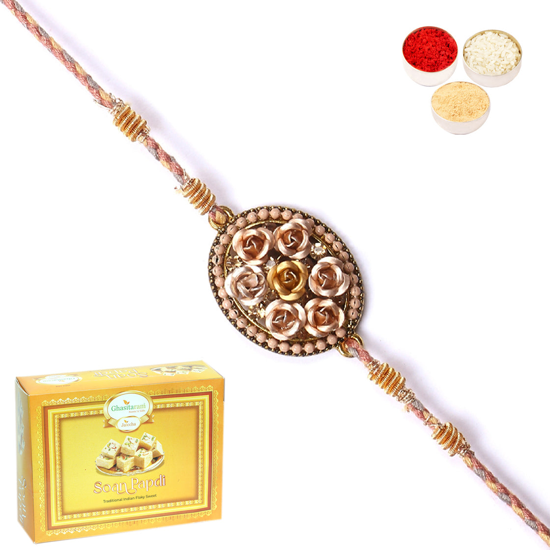 Rakhi for Brother Rakhis Online - RM-640 Premium Rakhi with 400 gms of Soan Papdi 