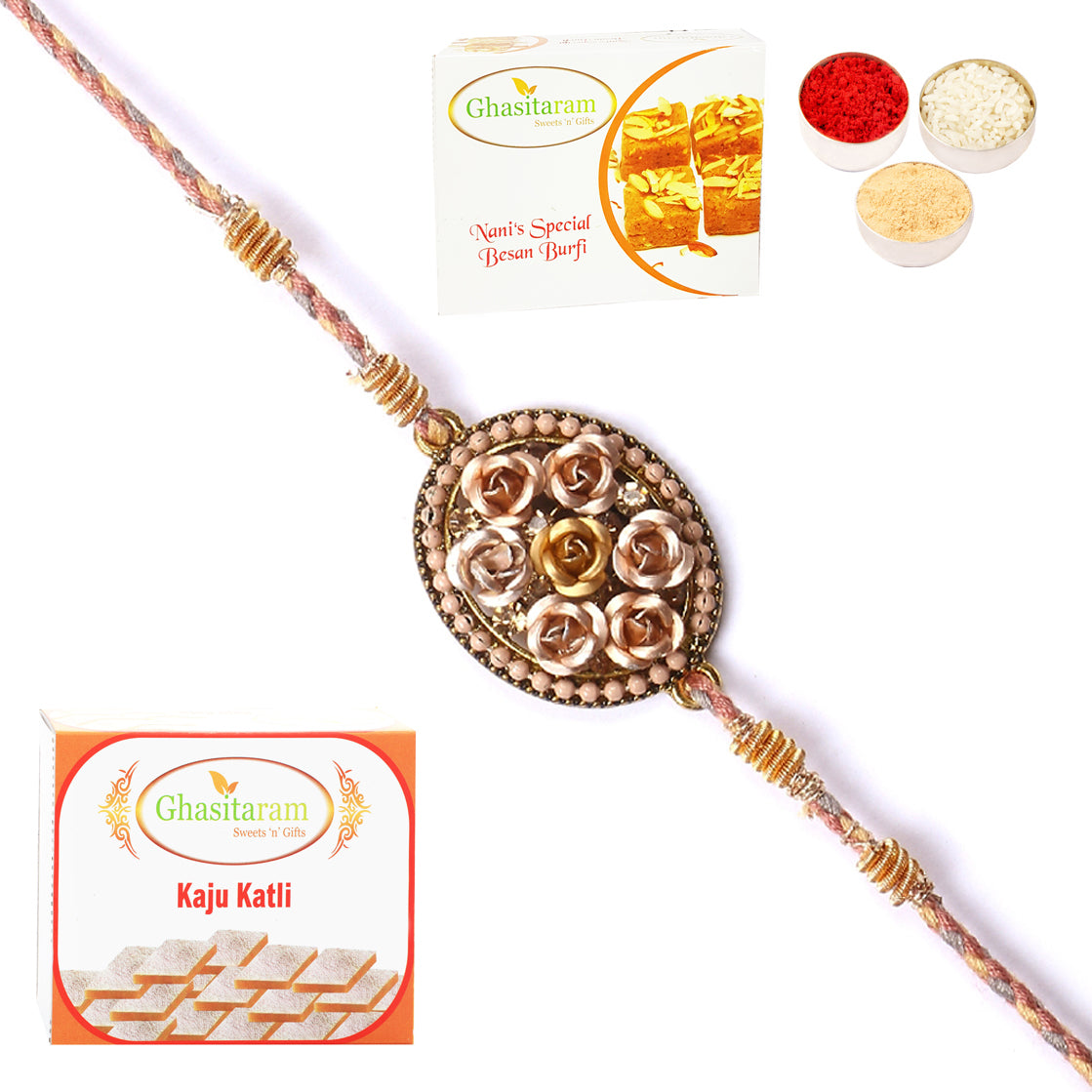 Rakhi for Brother Rakhis Online - RM-640 Premium Rakhi with 200 gms of Besan Barfi and 200 gms of Kaju Katli