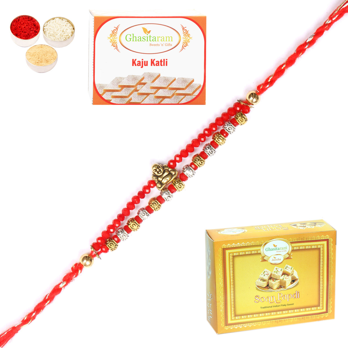 Rakhi for Brother Rakhis Online - RM-668 Premium Rakhi with 200 gms of Kaju katli and 200 gms of Soan Papdi 