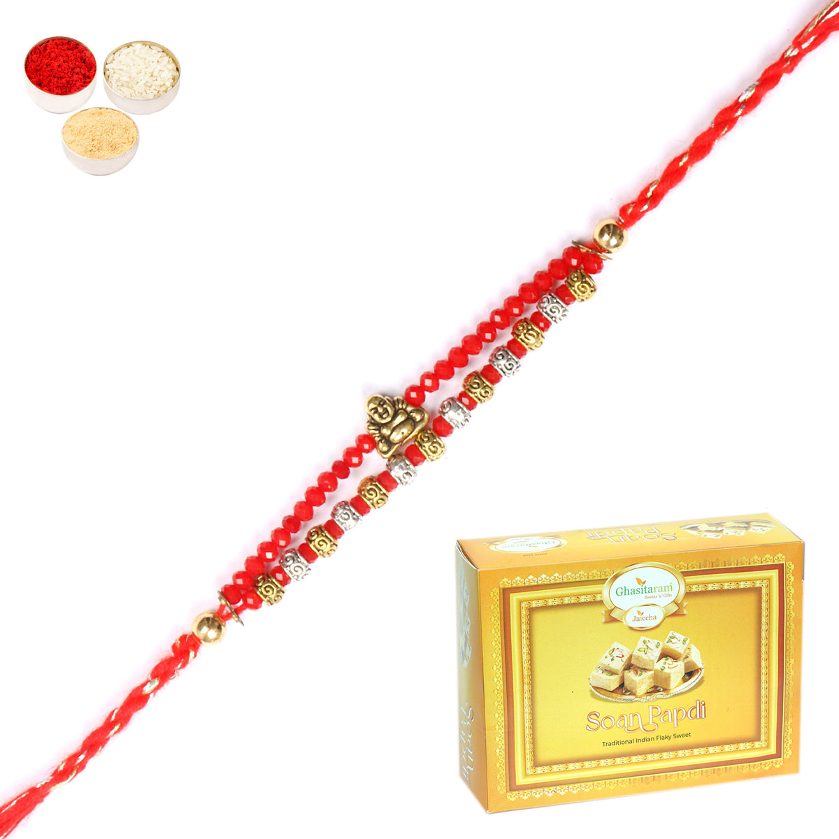 Rakhi for Brother Rakhis Online - RM-668 Premium Rakhi with 400 gms of Soan Papdi 