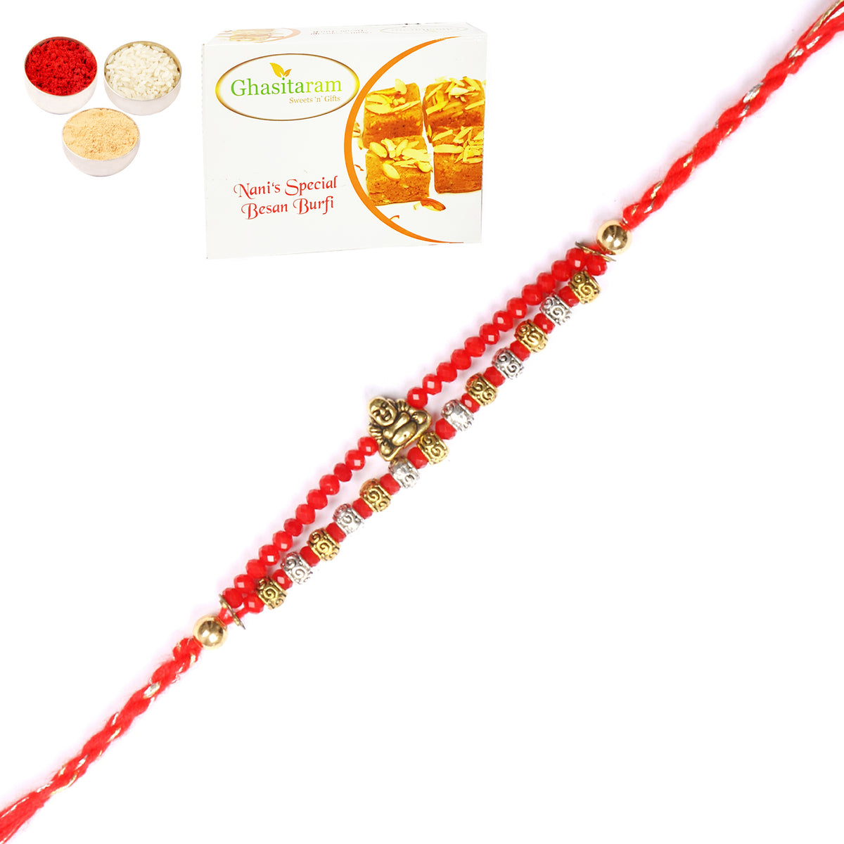 Rakhi for Brother Rakhis Online - RM-668 Premium Rakhi with 400 gms of Besan Barfi