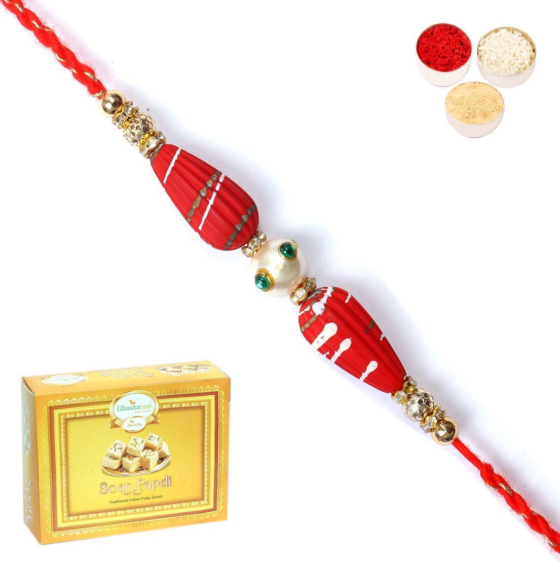Rakhi for Brother Rakhis Online - RM- 711 Premium Rakhi with 400 gms of Soan Papdi 