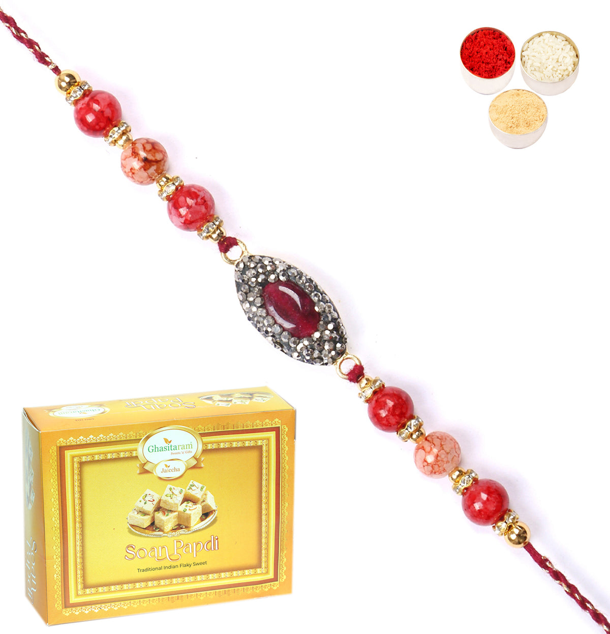 Rakhi for Brother Rakhis Online - RM-715 Premium Rakhi with 400 gms of Soan Papdi 