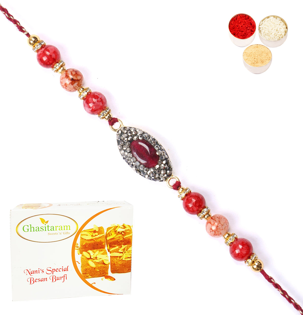 Rakhi for Brother Rakhis Online - RM-715 Premium Rakhi with 400 gms of Besan Barfi