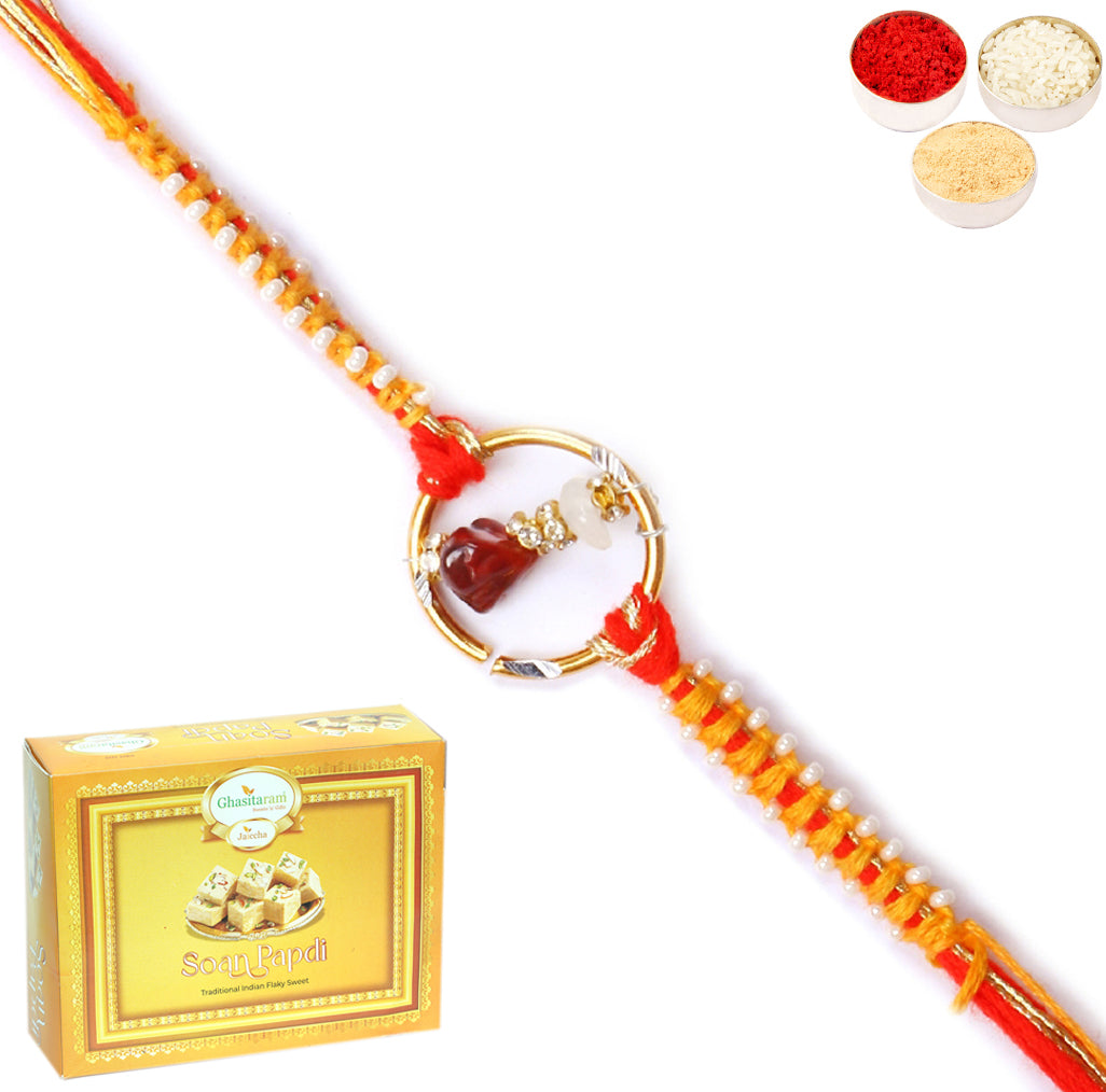 Rakhi for Brother Rakhis Online - 8487 Premium Rakhi with 400 gms of Soan Papdi 
