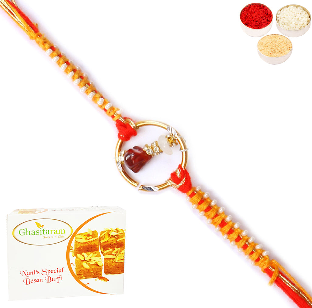 Rakhi for Brother Rakhis Online - 8487 Premium Rakhi with 400 gms of Besan Barfi