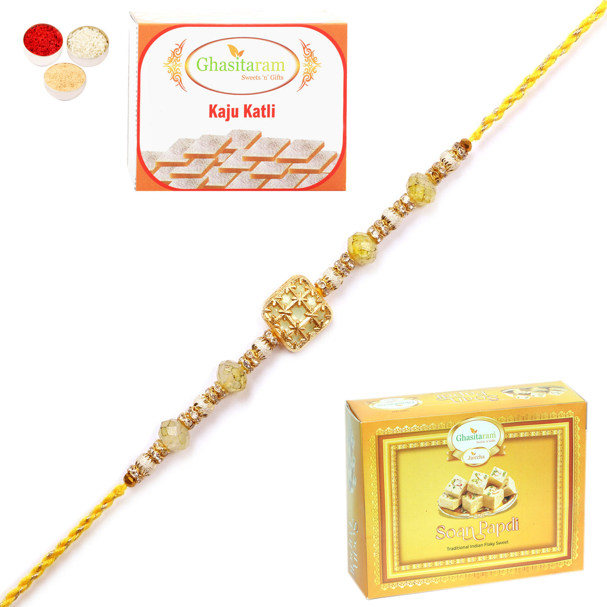Rakhi for Brother Rakhis Online - RM-759 Premium Rakhi with 200 gms of Kaju katli and 200 gms of Soan Papdi 