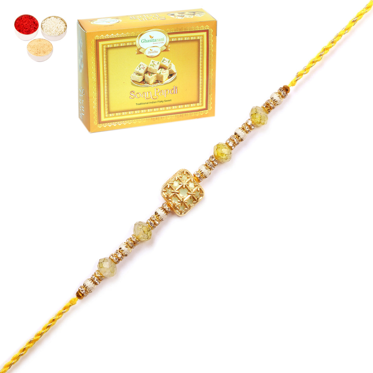 Rakhi for Brother Rakhis Online - RM-759 Premium Rakhi with 400 gms of Soan Papdi 