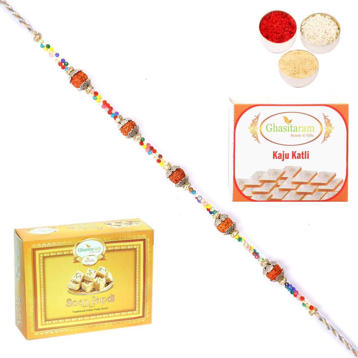 Rakhi for Brother Rakhis Online - RM-766 Premium Rakhi with 200 gms of Kaju katli and 200 gms of Soan Papdi 