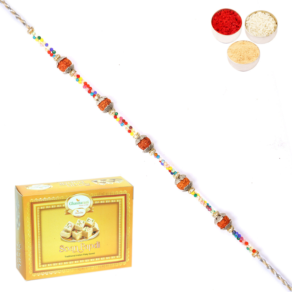 Rakhi for Brother Rakhis Online - RM-766 Premium Rakhi with 400 gms of Soan Papdi 