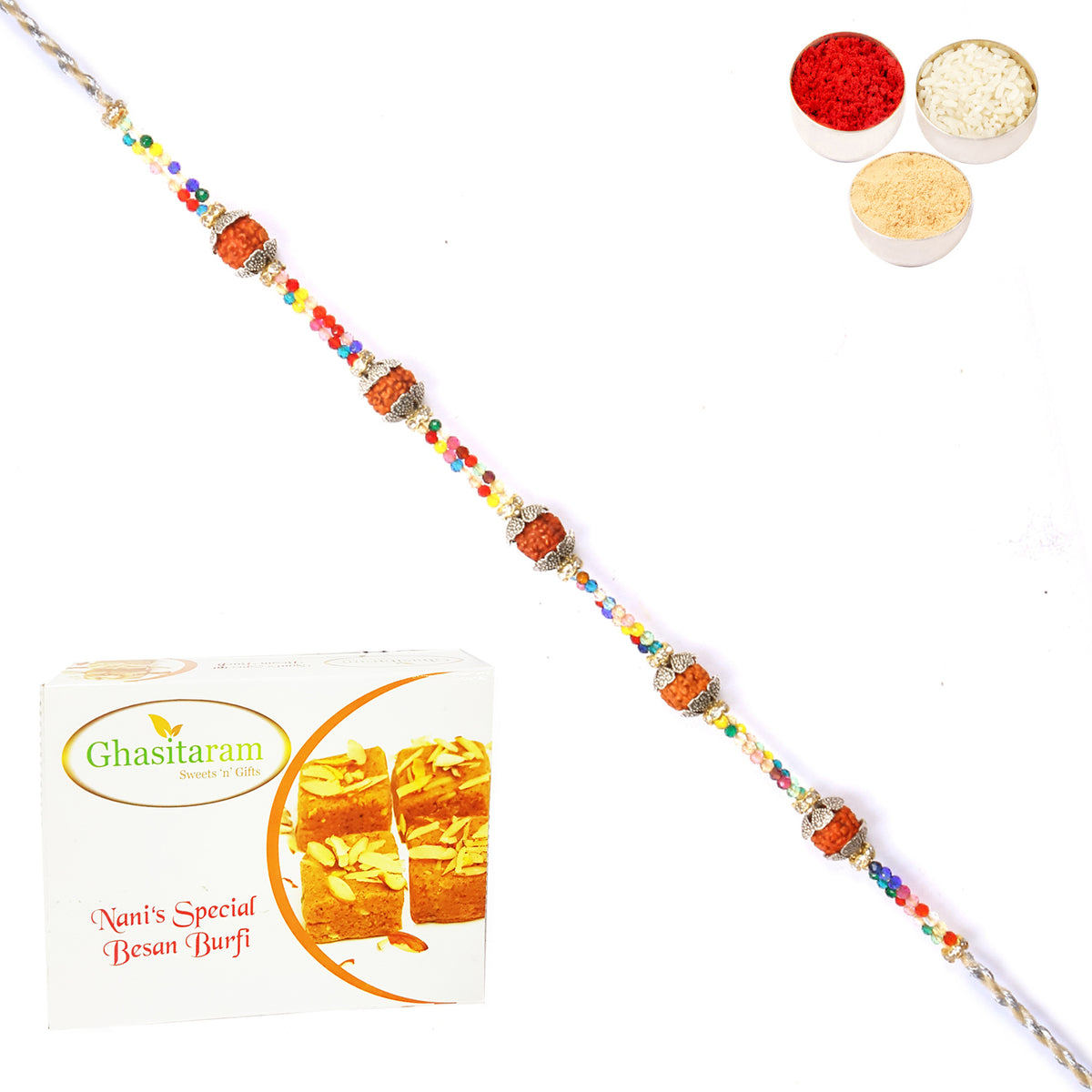 Rakhi for Brother Rakhis Online - RM-766 Premium Rakhi with 400 gms of Besan Barfi
