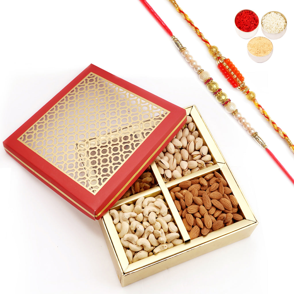 Rakhi Gifts-Carving Box with 2 Rakhis