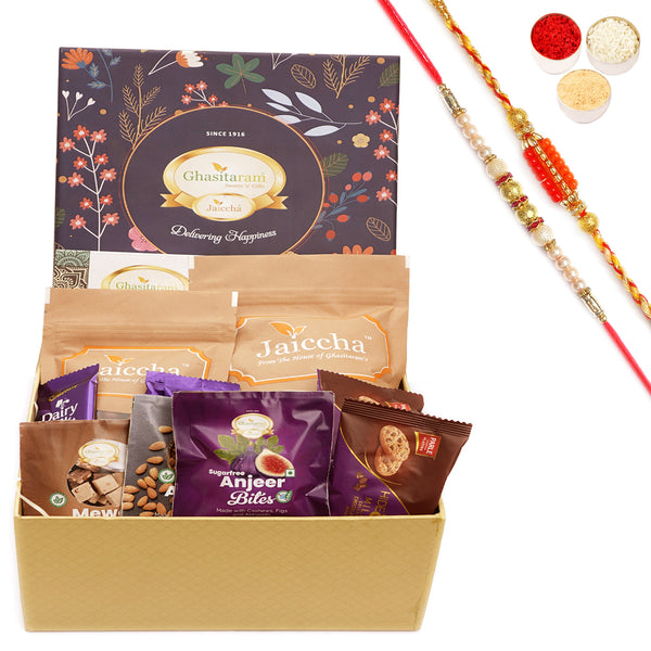 Rakhi Gifts-Ghasitaram Hamper Box with Sweets with Milk Cake with 2 Rakhis