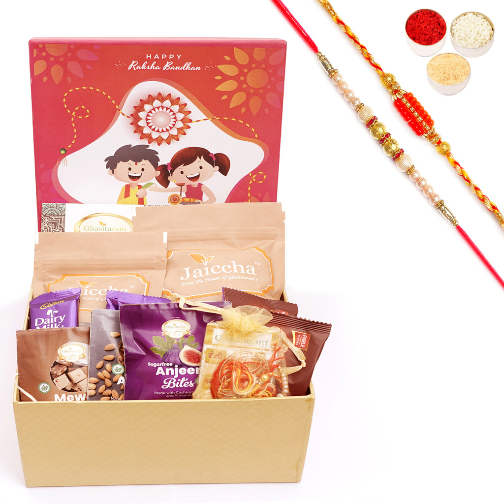 Rakhi Gifts-Raksha Bandhan Hamper Box with Sweets with Milk Cake with 2 Rakhis