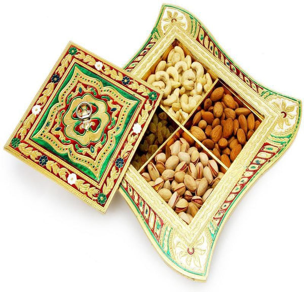 Gold Minakari Dryfruit Tray 