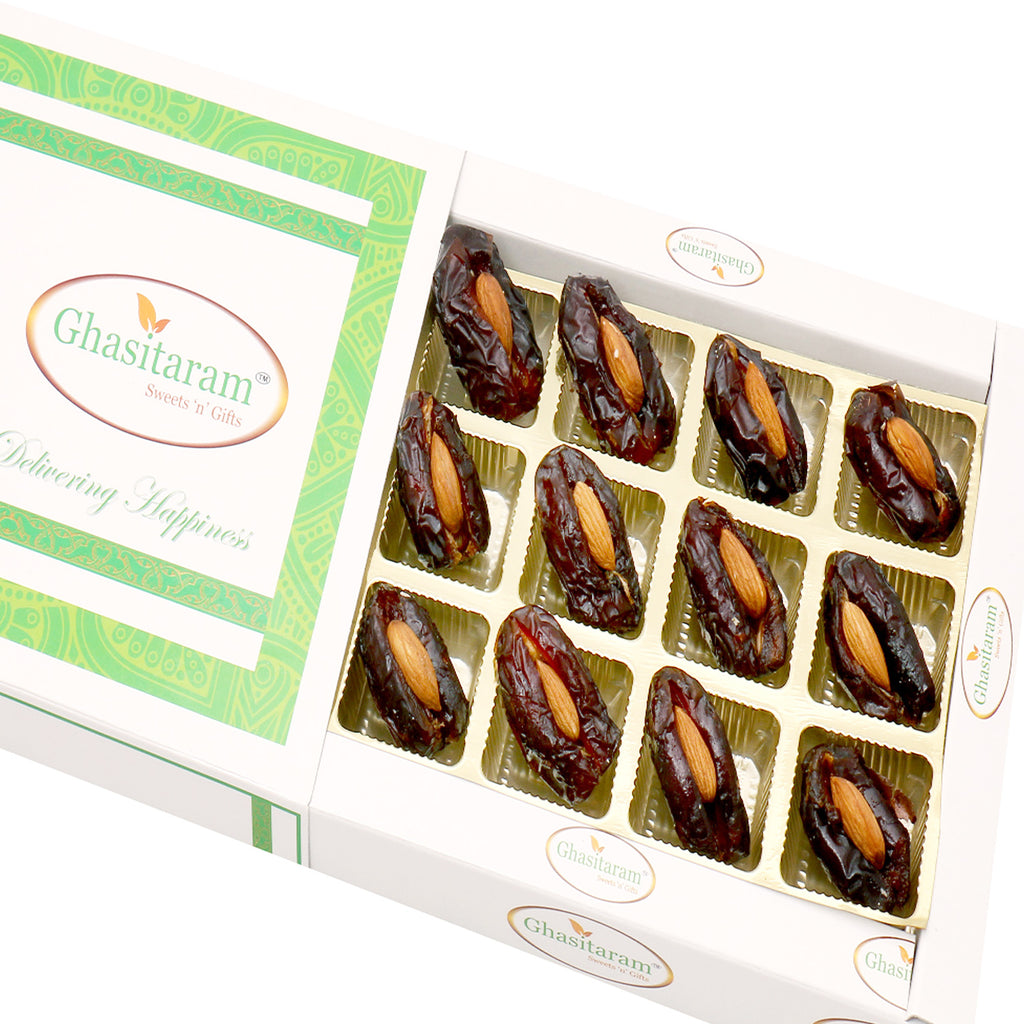 Premum Dates with Almonds in White Box