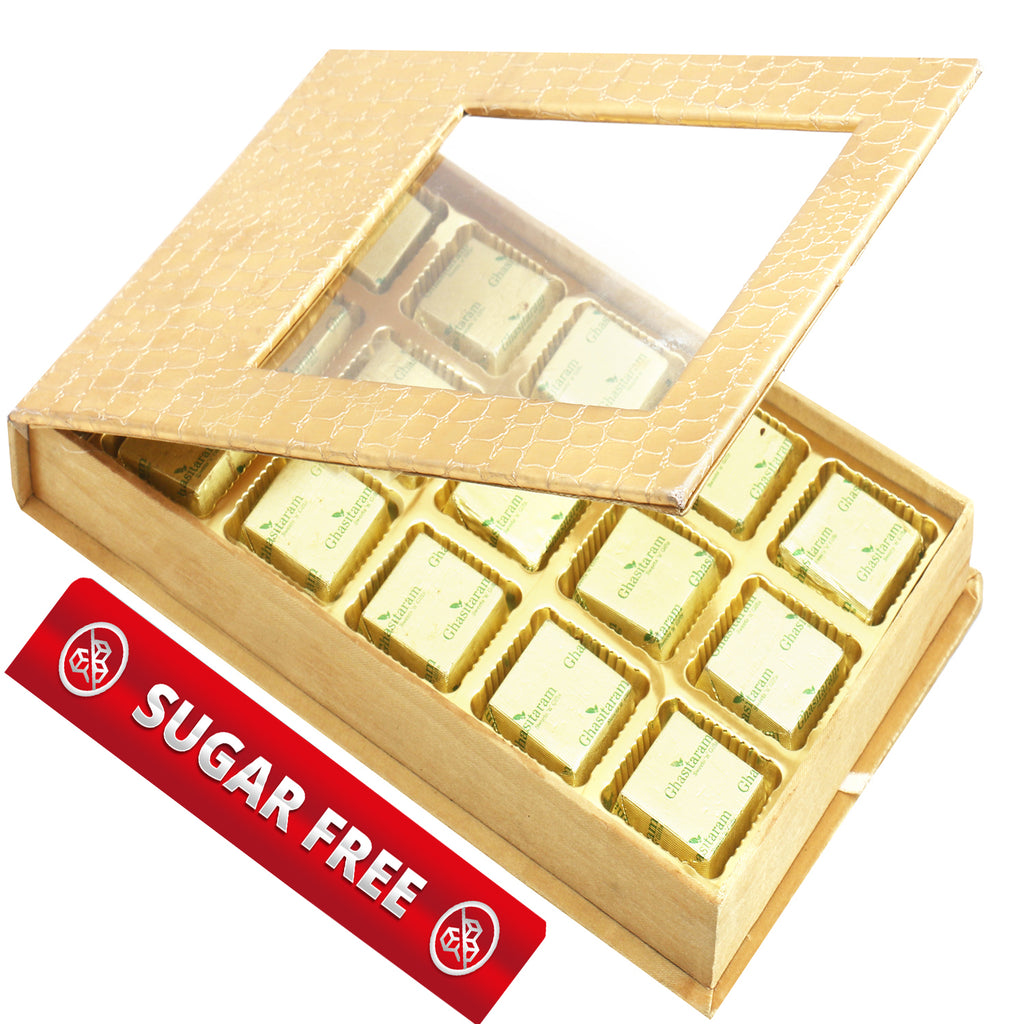 Diwali Gifts - Sugafree Chocolates- Golden Leather Finish 15 pcs Sugafree Chocolates  Box
