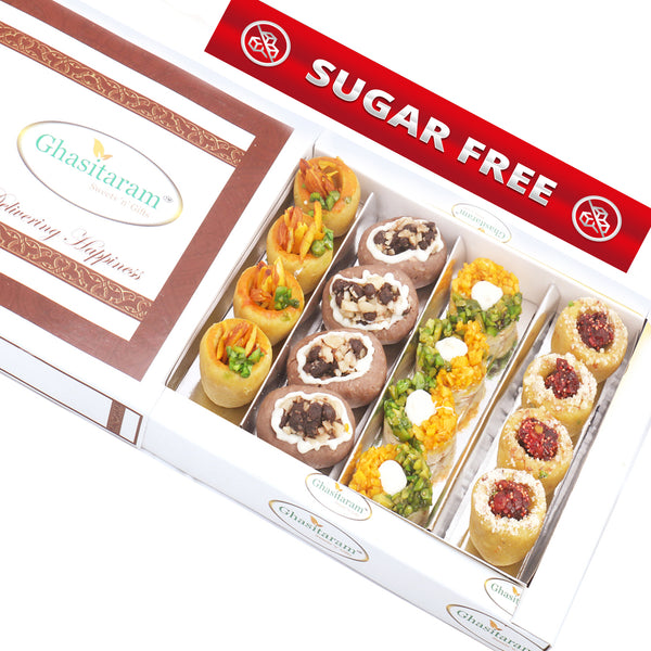 Assorted Box of Sugarfree Anjeer Basket, Kesar Pista Delight, Choco Boat and Almond Basket  400 gms 