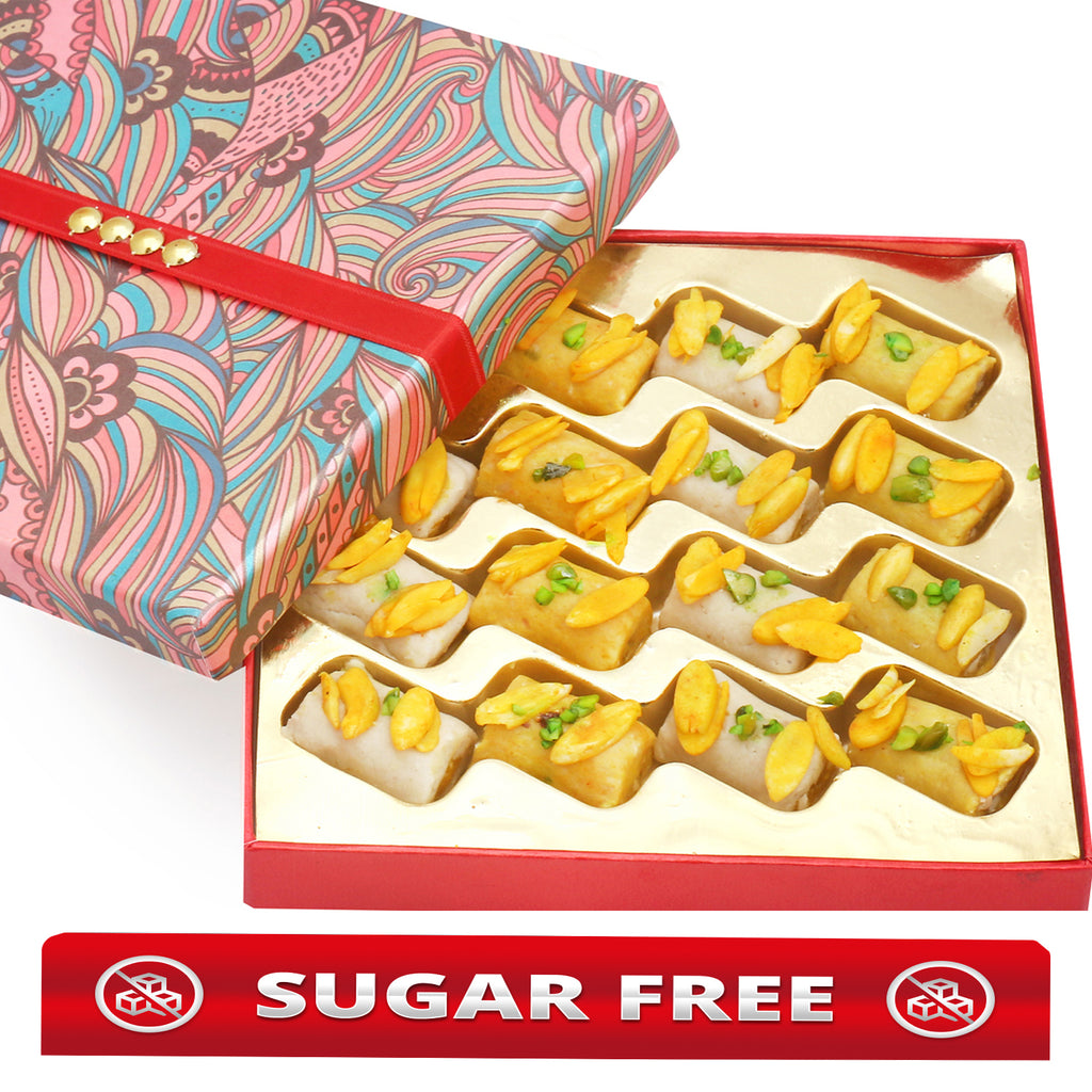 Sugarfree Mini Assorted Kaju Rolls in Pink Box 