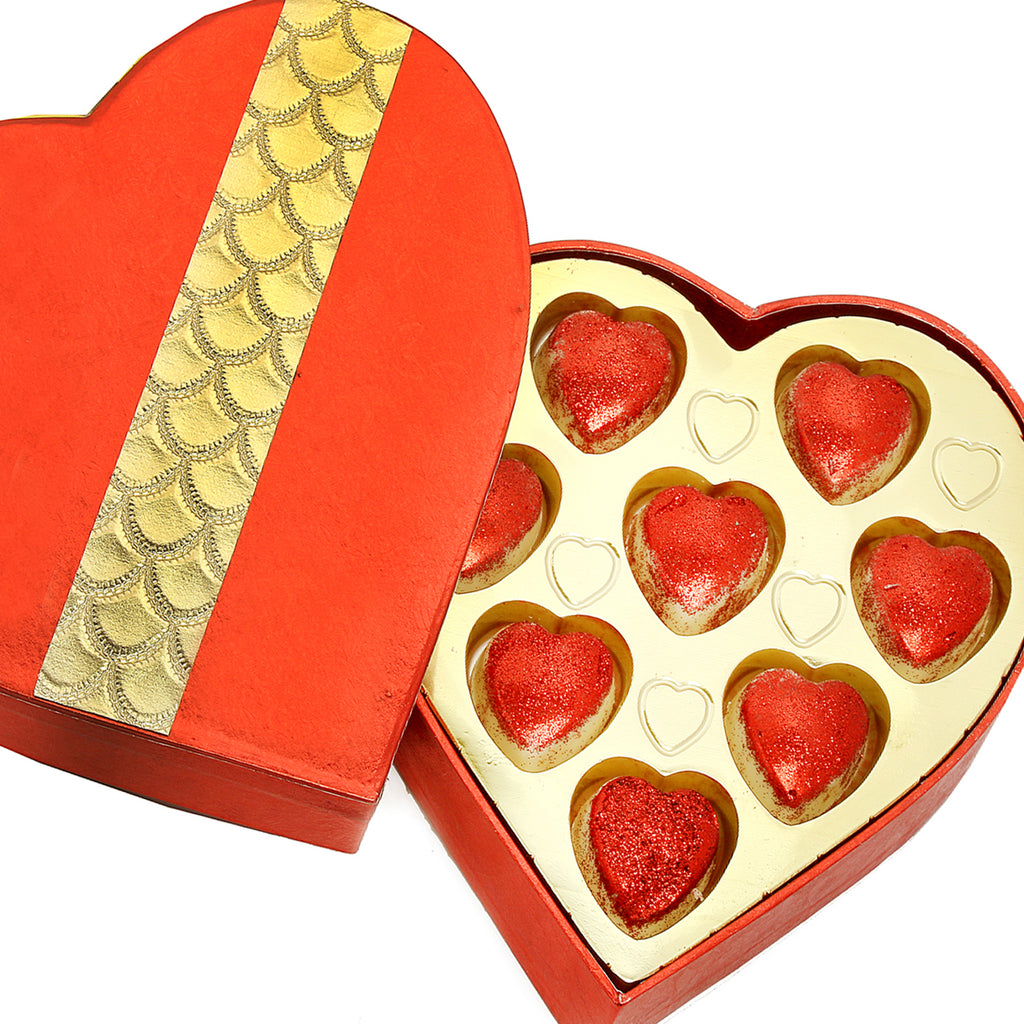 Chocolate-Red and Gold Glitter Heart Chocolate Box