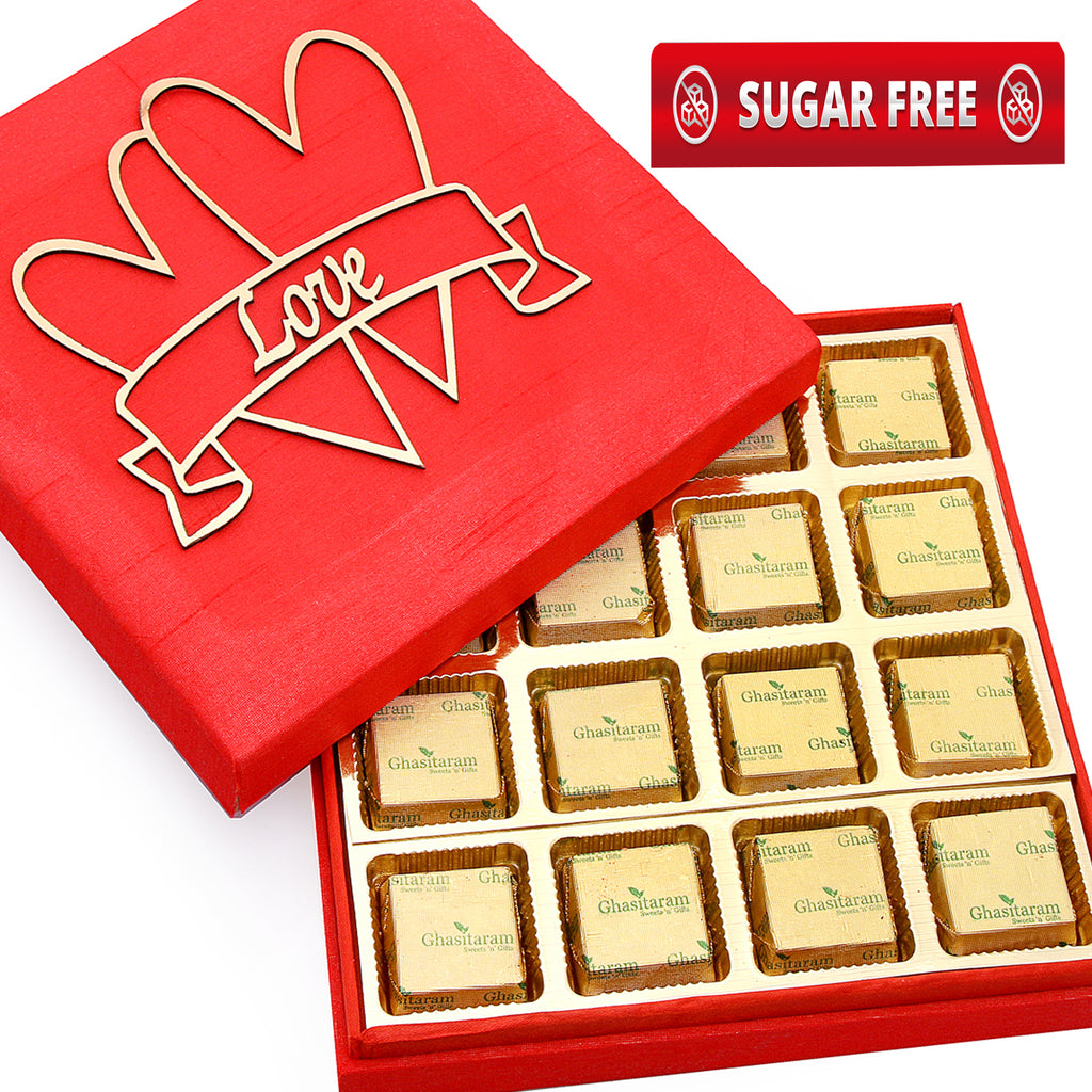 Sugarfree Chocolate-Red Valentines Box with Roasted Almond Sugarfree Chocolates