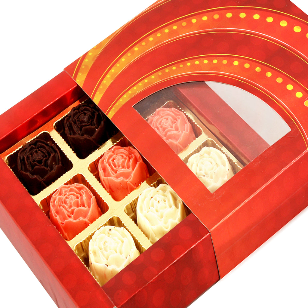 Chocolate-Red Prism Trio Chcolate  Roses Box