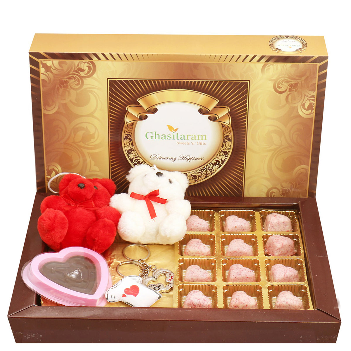 Marble Chocolate Hearts with Teddies, Keychain Set, Heart Game Chocolate and Fridge Magnet