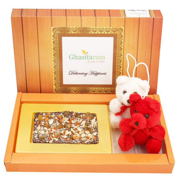 Valentine - Dark Dryfruit Sugarfree Chocolate Bark Small with Teddies