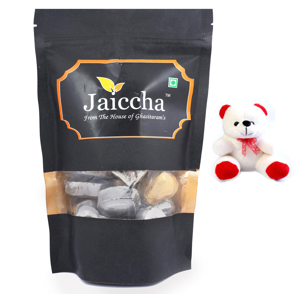 Sheen Heart Chocolates in Black Pouch and a Teddy