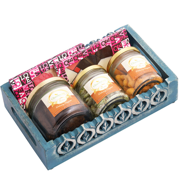 Valentines Blue Wooden Serving Tray 
