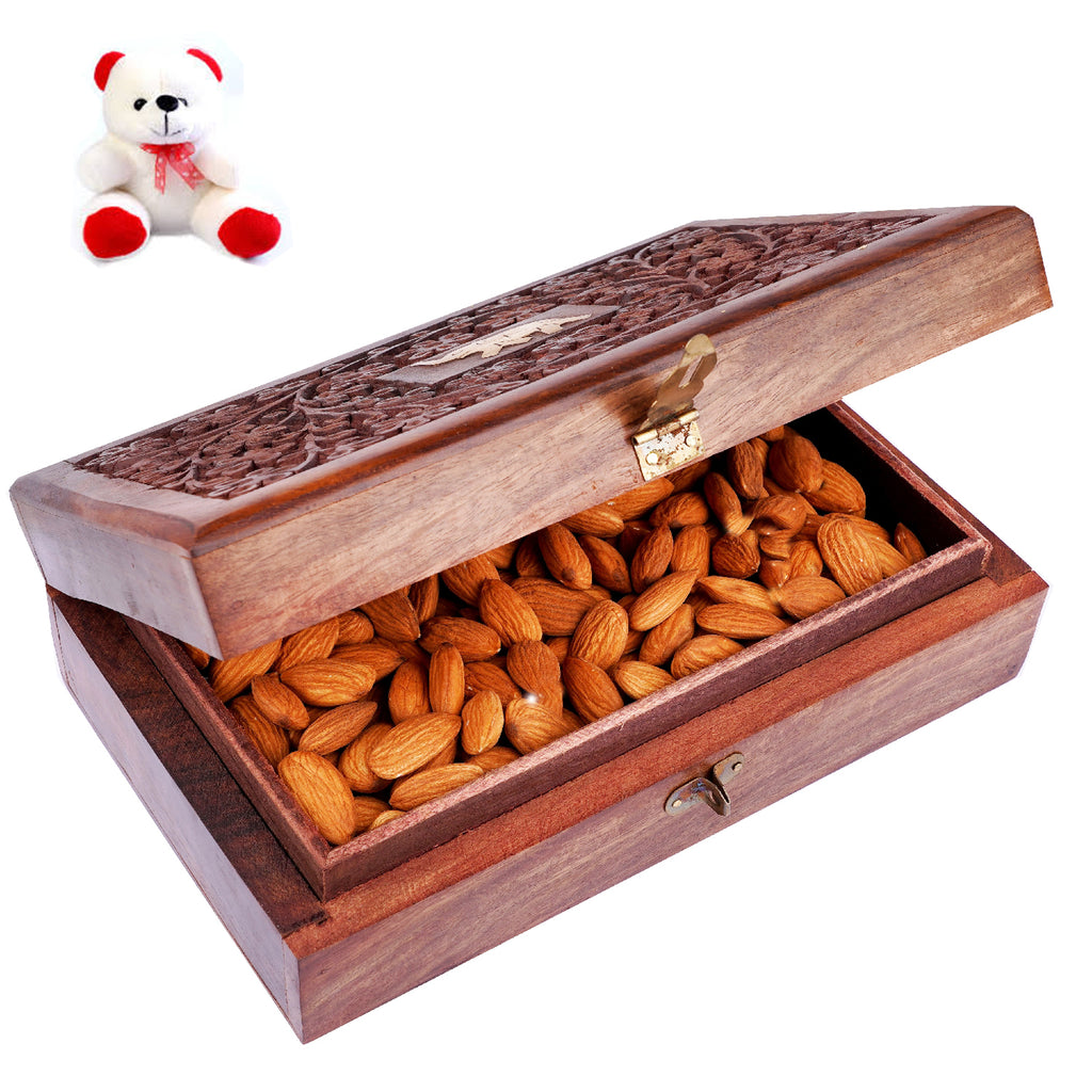 Wooden Craving Jewellery Box with Almonds with Teddy