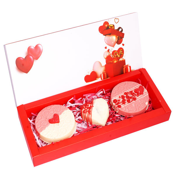 Valentines Box of 2 Discs and 1 Drinking Chocolate Heart