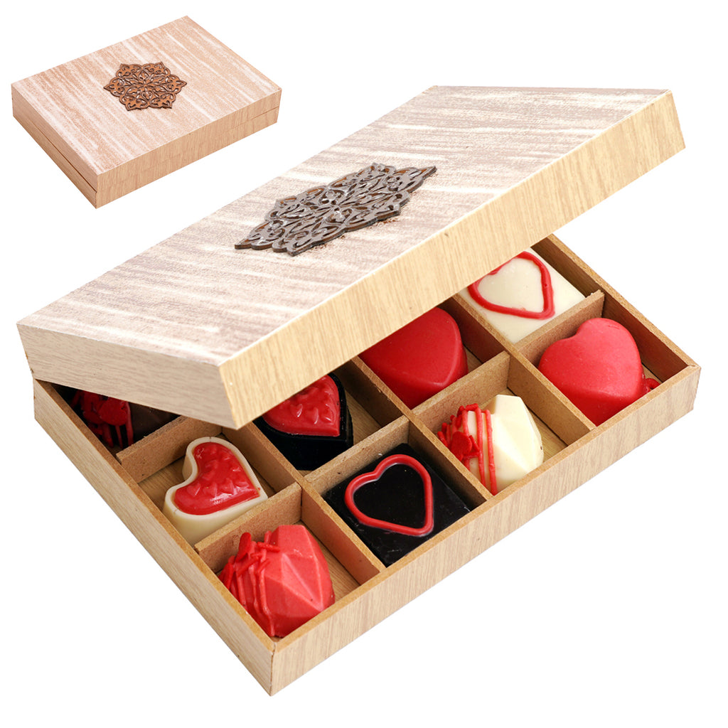 Wooden Gold Groove Chocolate Hearts Box 