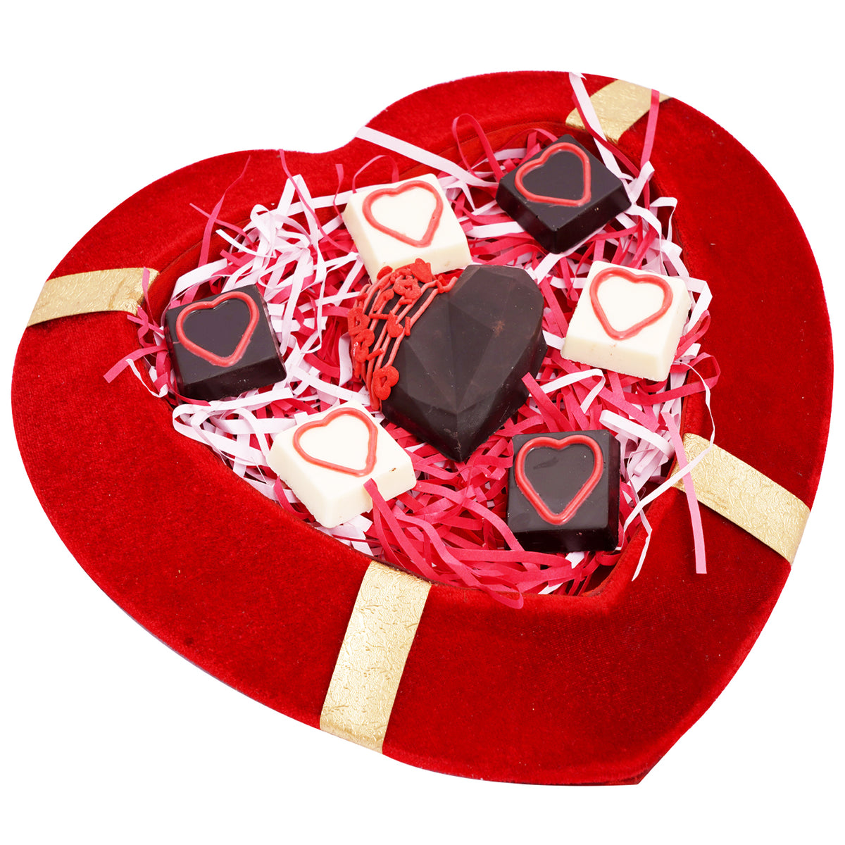 Red Velvet Tray of 1 Drinking Chocolate Heart and Assorted Hearts