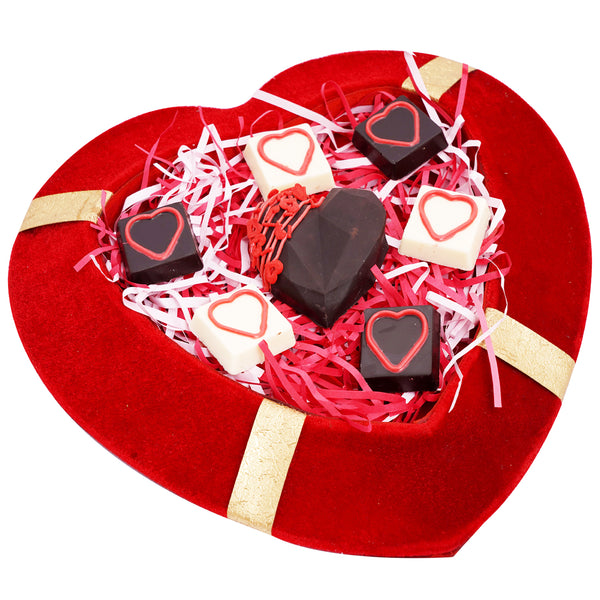 Red Velvet Tray of 1 Drinking Chocolate Heart and Assorted Hearts