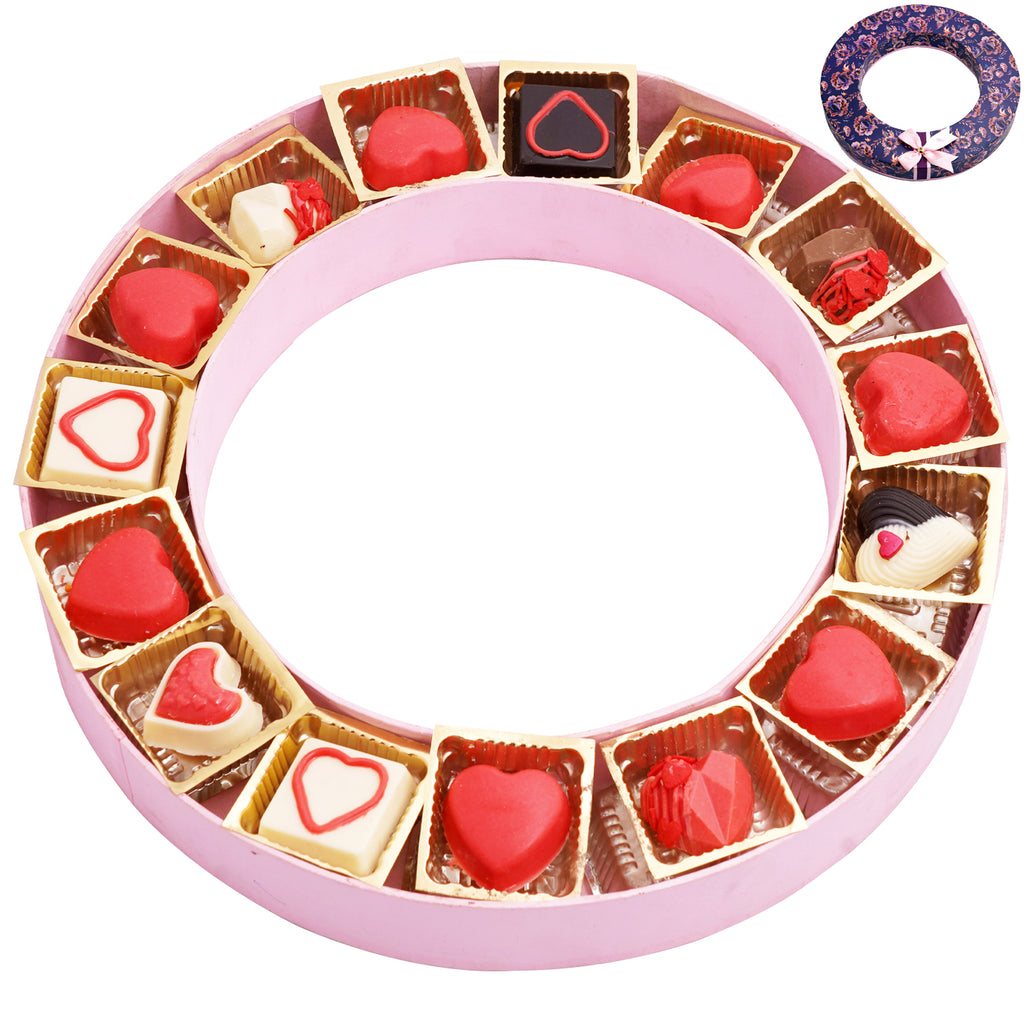 Round Purple Box with Heart Chocolates 