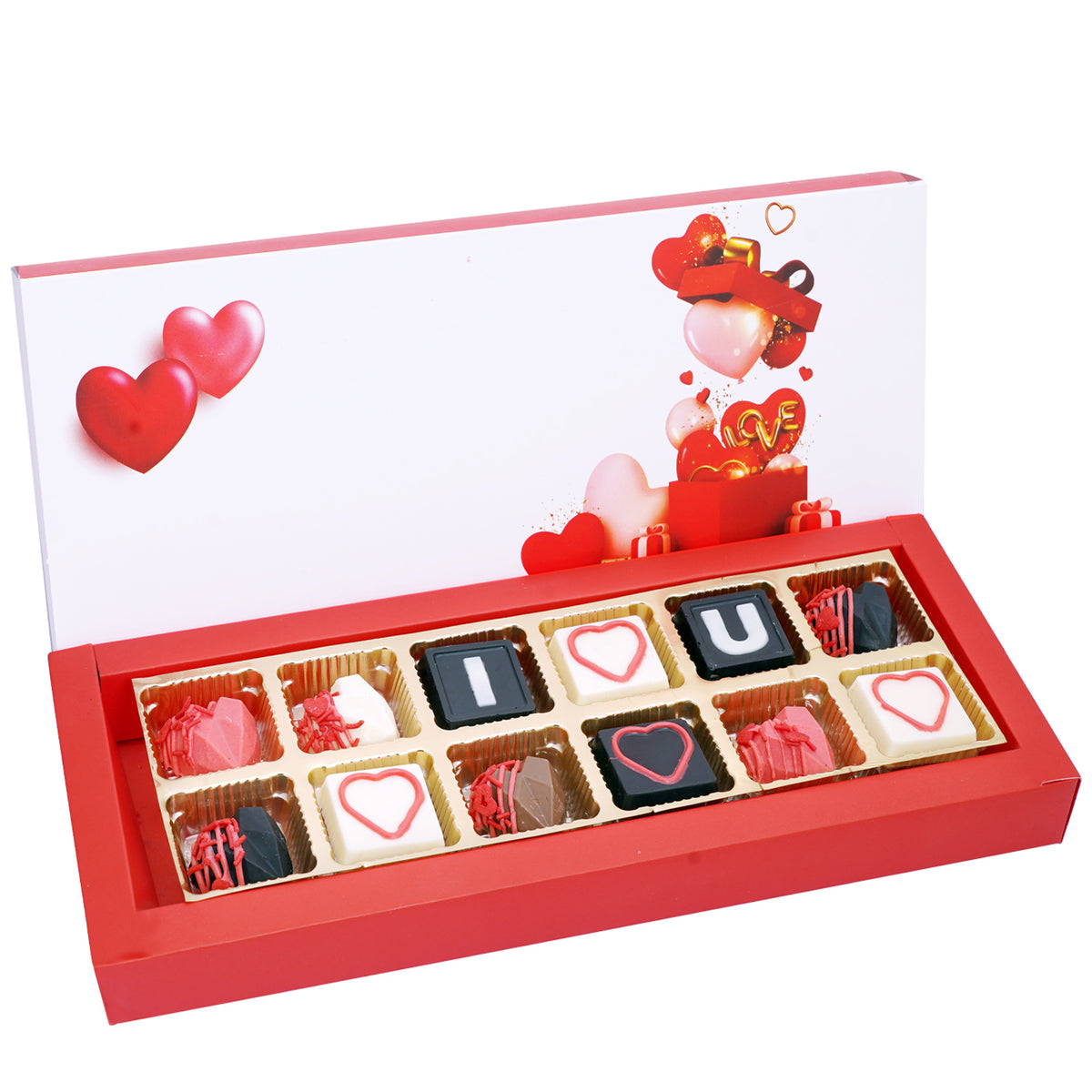Valentines Box of Assorted Hearts ILU Chocolates (12 pcs)