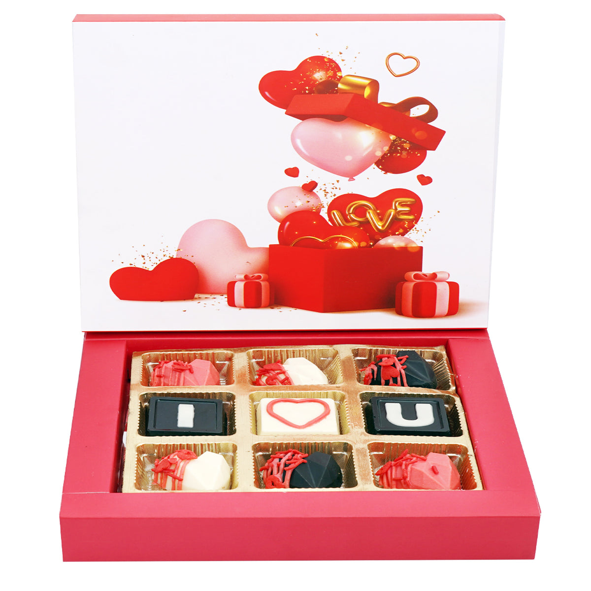 Valentines Box Assorted Hearts ILU Chocolates(9 pcs)
